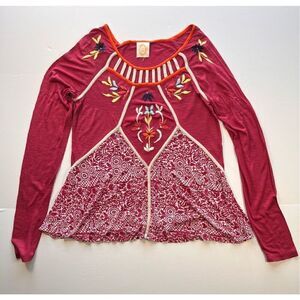 Anthropologie Ric Rac Jalapa Floral Boho Embroidered LongSleeve Top Size Medium